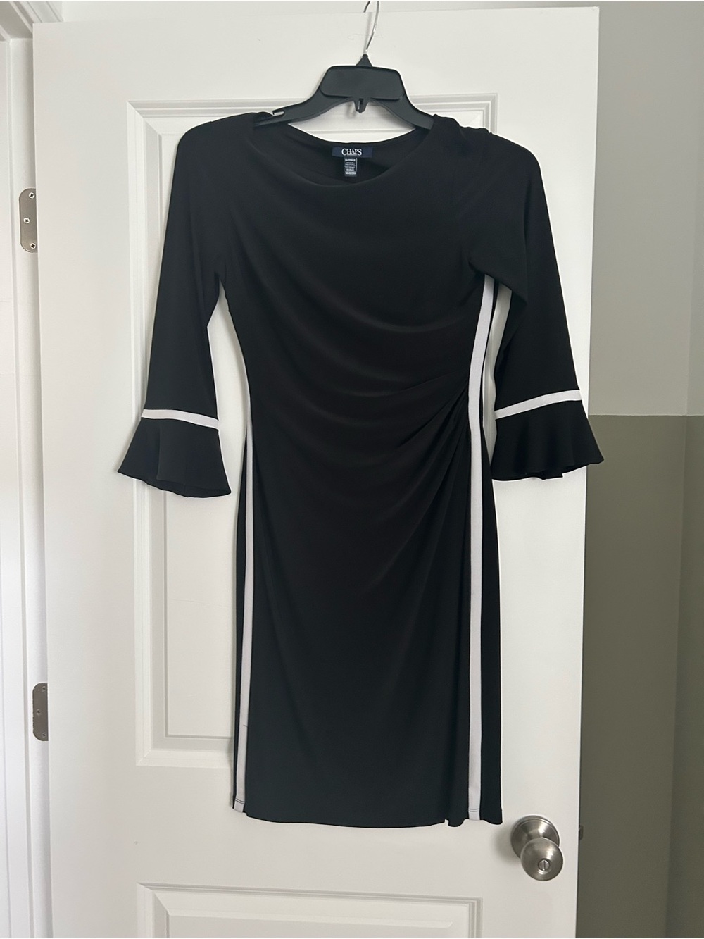 Chaps Black Dress with White Trim and Ruffle Sleeves Size XS